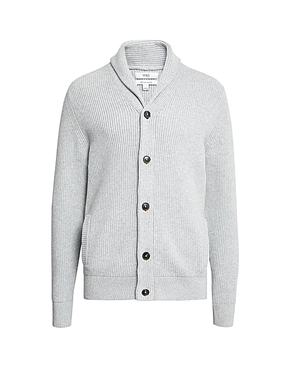 Cotton Blend Textured Shawl Collar Cardigan