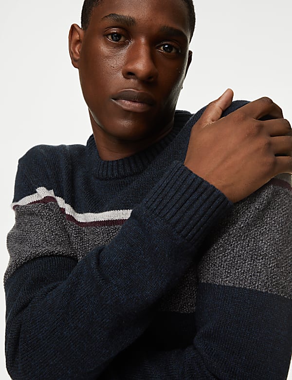 Lambswool Blend Striped Crew Neck Jumper