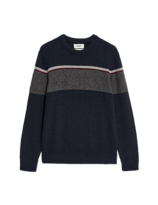 Lambswool Blend Striped Crew Neck Jumper