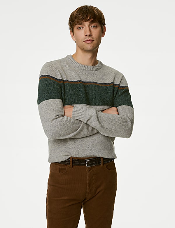 Lambswool Blend Striped Crew Neck Jumper
