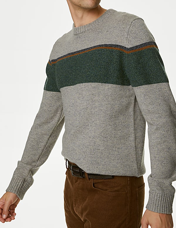 Lambswool Blend Striped Crew Neck Jumper
