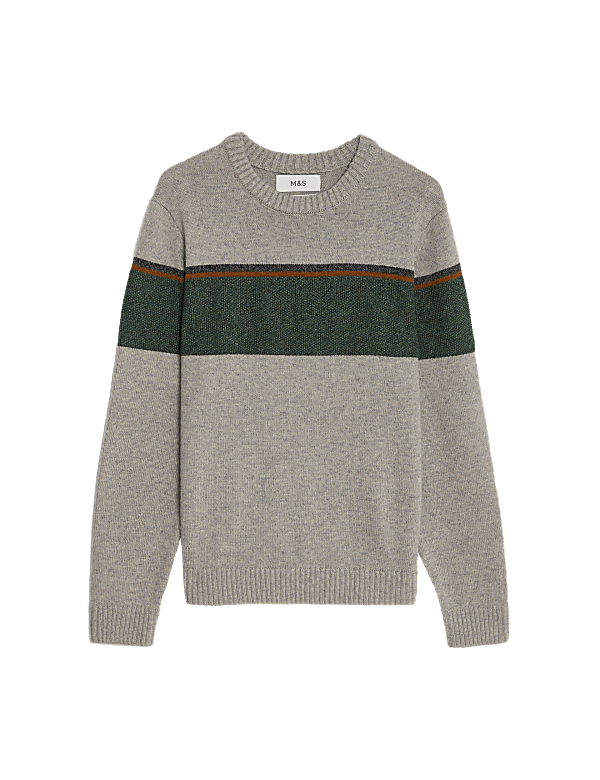 Lambswool Blend Striped Crew Neck Jumper