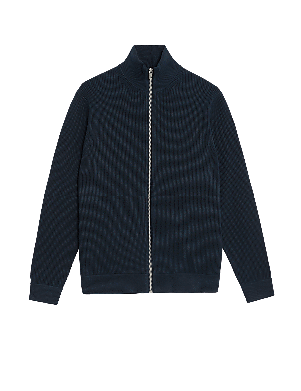 Cotton Blend Zip Up Knitted Jacket