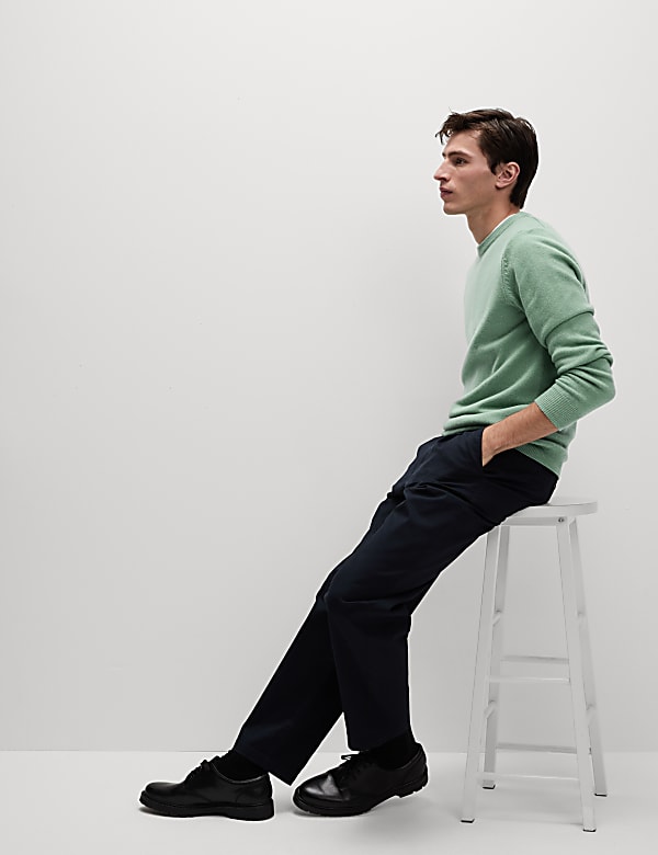 סריג צמר טלאים טהור עדין במיוחד עם צווארון עגול - IL