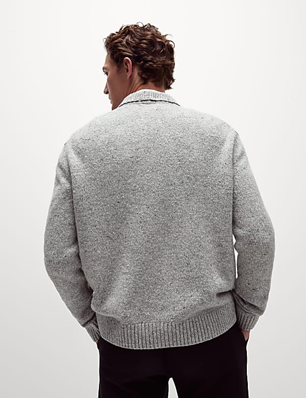 Relaxed Fit Wool Rich Half Zip Knitted Polo Shirt - ID