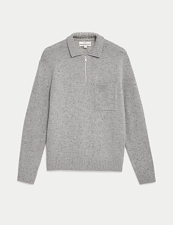 Relaxed Fit Wool Rich Half Zip Knitted Polo Shirt - ID