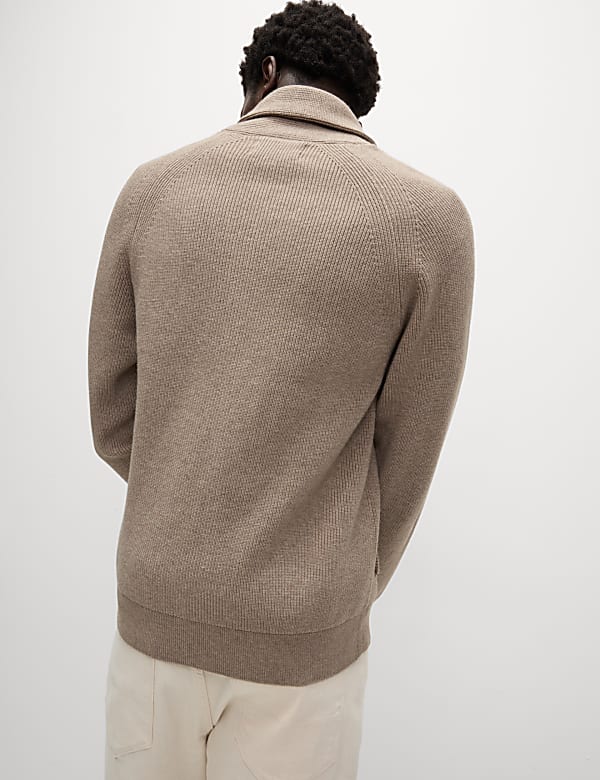 Cárdigan de canalé de mezcla de algodón con cuello de chal - ES