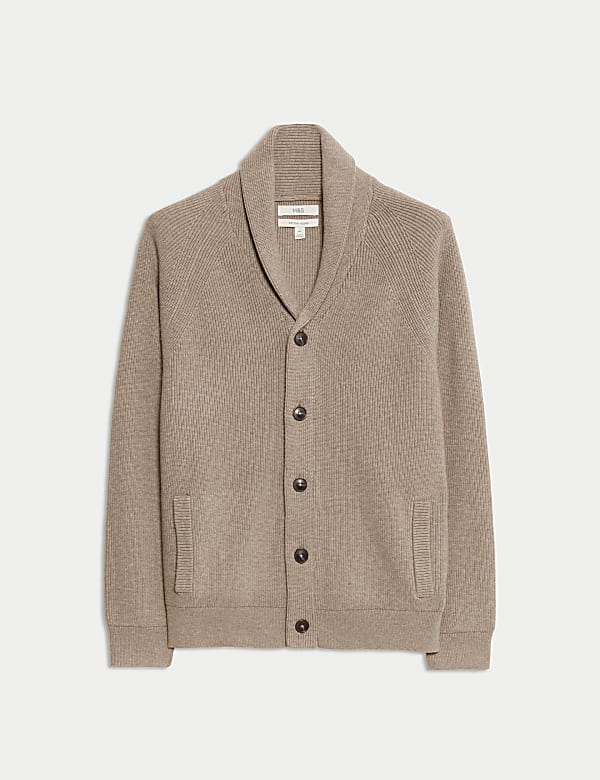 Cárdigan de canalé de mezcla de algodón con cuello de chal - ES