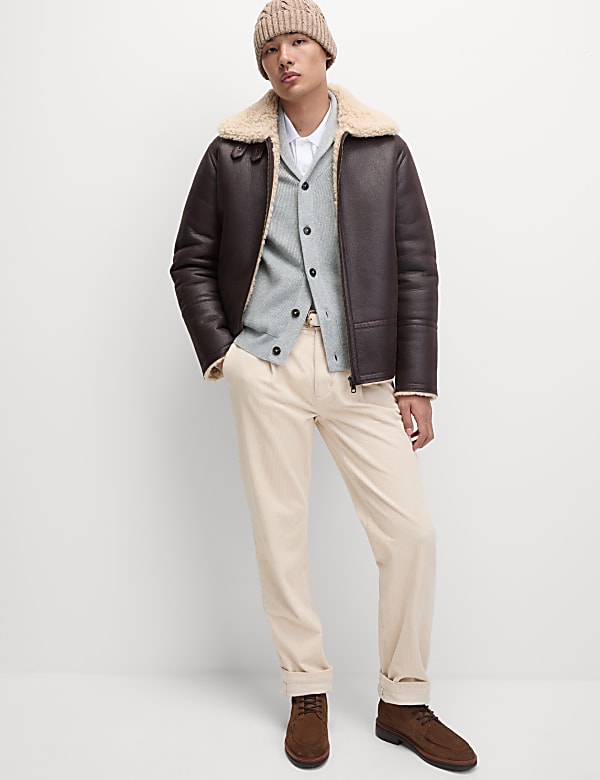 Cotton Blend Ribbed Shawl Collar Cardigan - AL