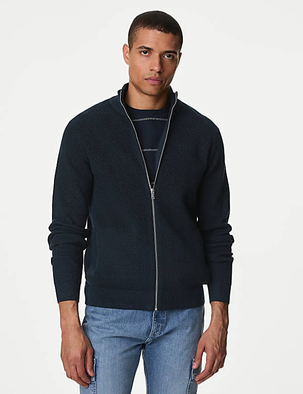 Cotton Blend Funnel Neck Zip Up Jumper - CZ