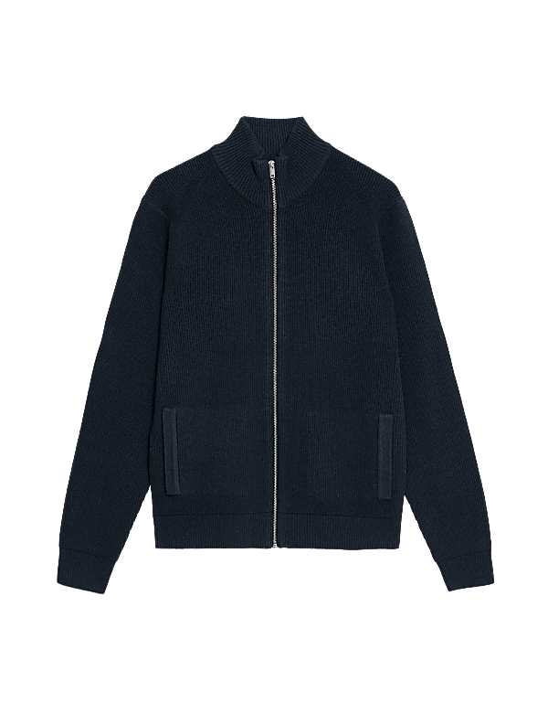 Cotton Blend Funnel Neck Zip Up Jumper