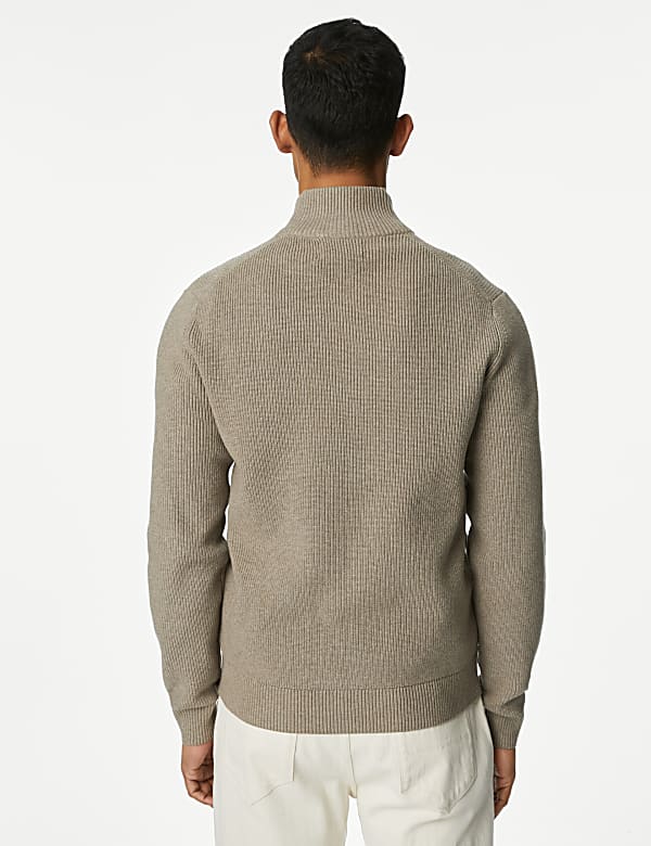 Cotton Blend Funnel Neck Zip Up Jumper