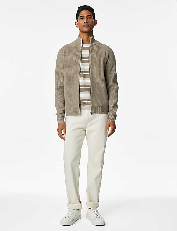 Cotton Blend Funnel Neck Zip Up Jumper