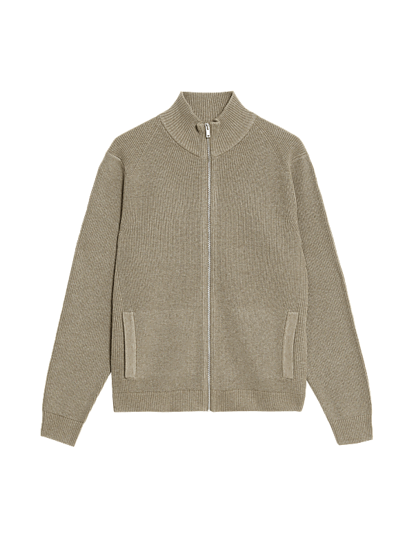 Cotton Blend Funnel Neck Zip Up Jumper