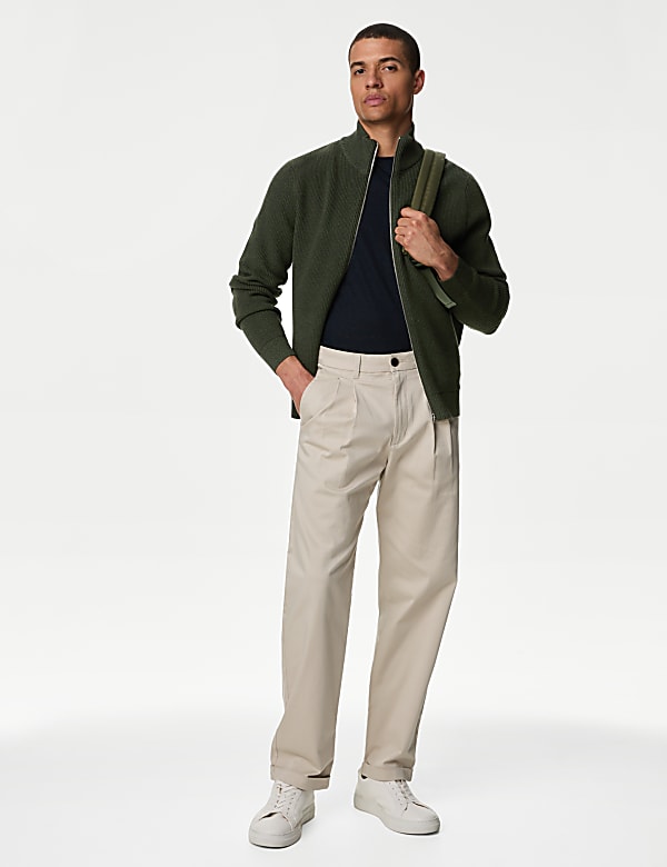 Cotton Blend Funnel Neck Zip Up Jumper