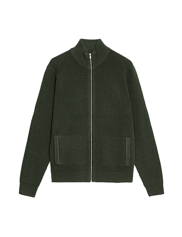 Cotton Blend Funnel Neck Zip Up Jumper