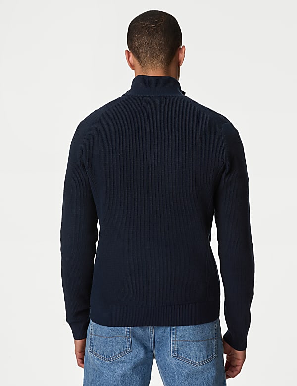 Cotton Blend Ribbed Funnel Neck Jumper