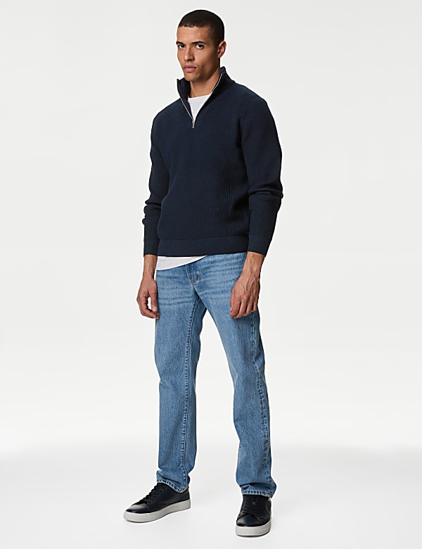 Cotton Blend Ribbed Funnel Neck Jumper