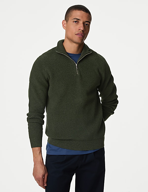Cotton Blend Ribbed Funnel Neck Jumper - LU