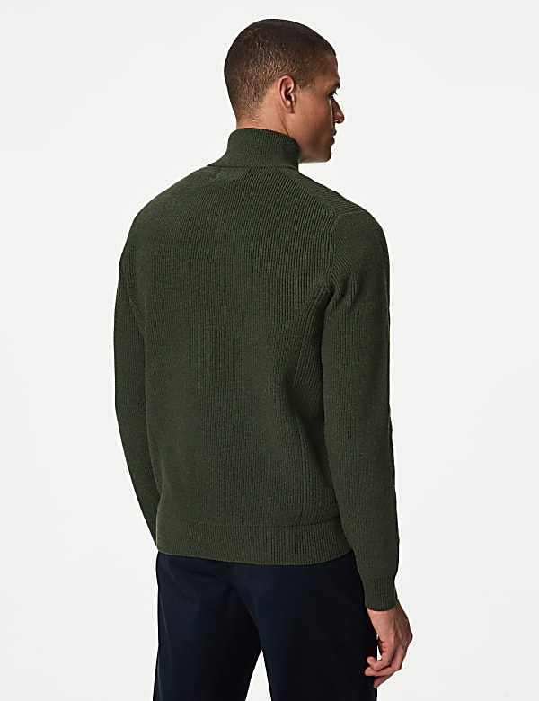 Cotton Blend Ribbed Funnel Neck Jumper