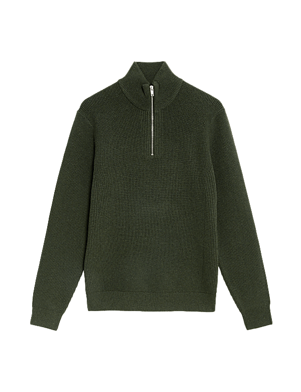 Cotton Blend Ribbed Funnel Neck Jumper