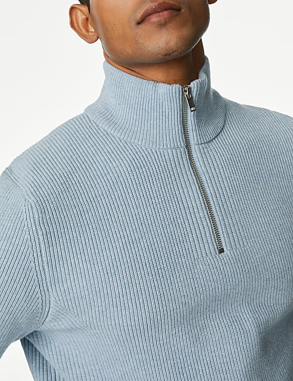 Cotton Blend Ribbed Funnel Neck Jumper