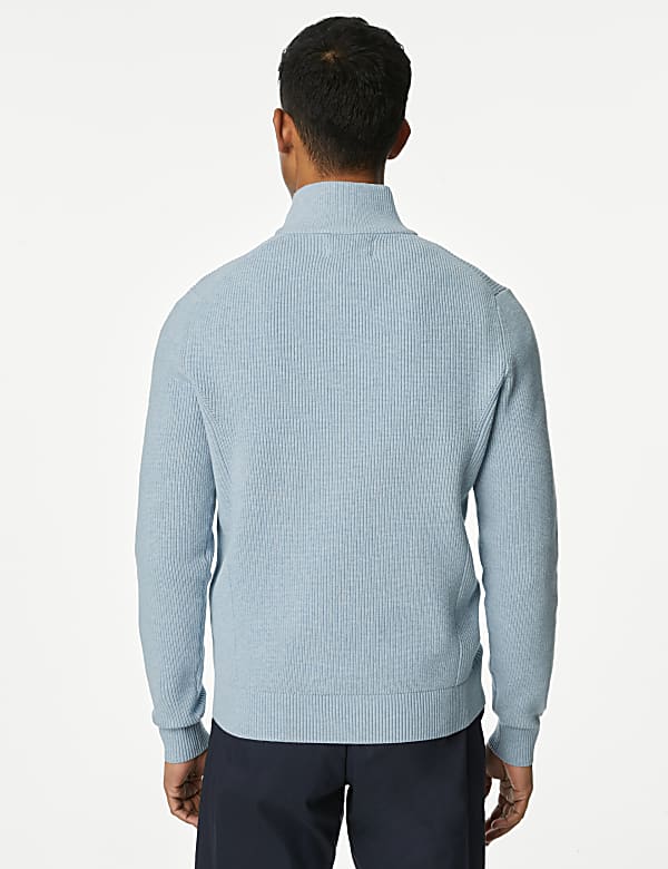 Cotton Blend Ribbed Funnel Neck Jumper