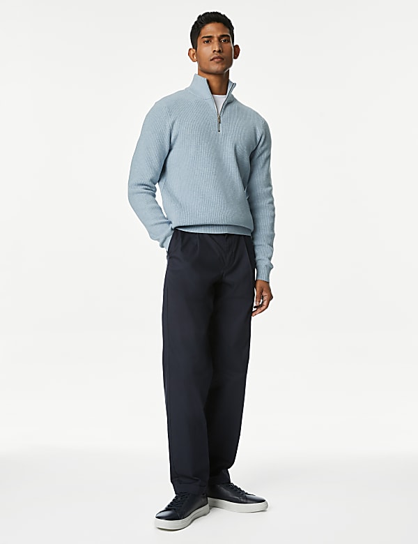Cotton Blend Ribbed Funnel Neck Jumper