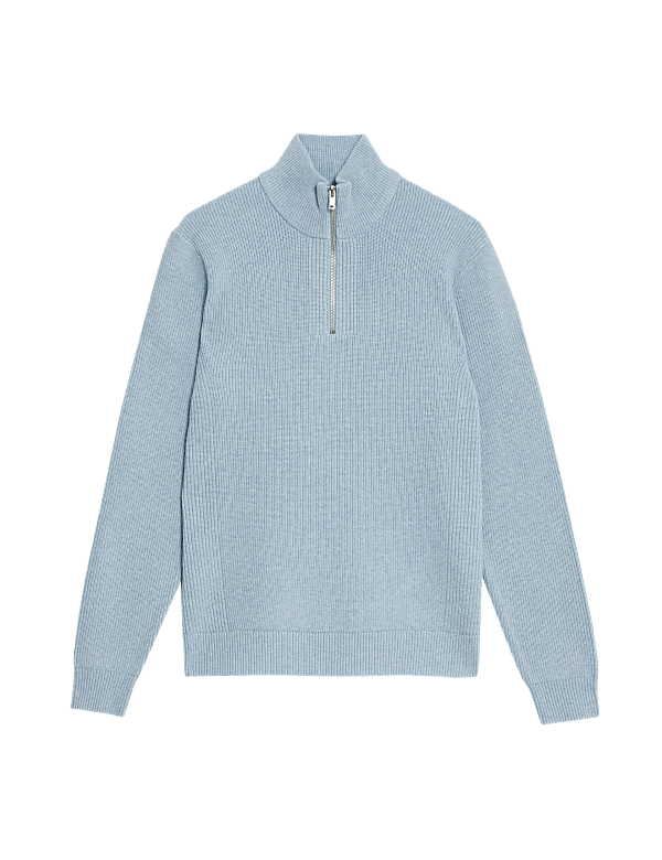 Cotton Blend Ribbed Funnel Neck Jumper