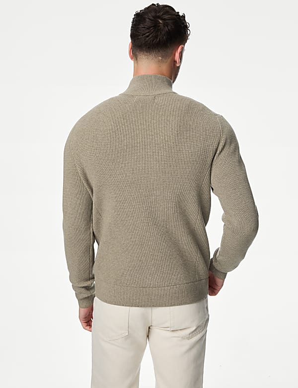 Cotton Blend Ribbed Funnel Neck Jumper