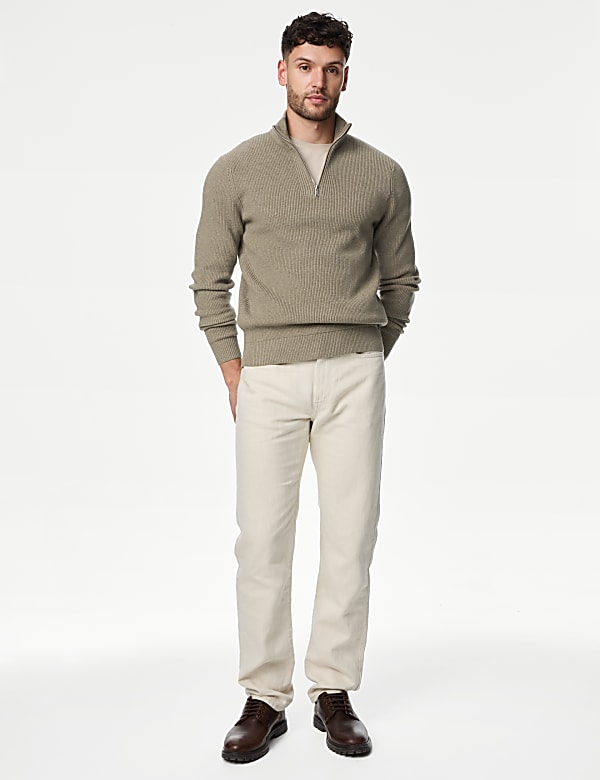 Cotton Blend Ribbed Funnel Neck Jumper