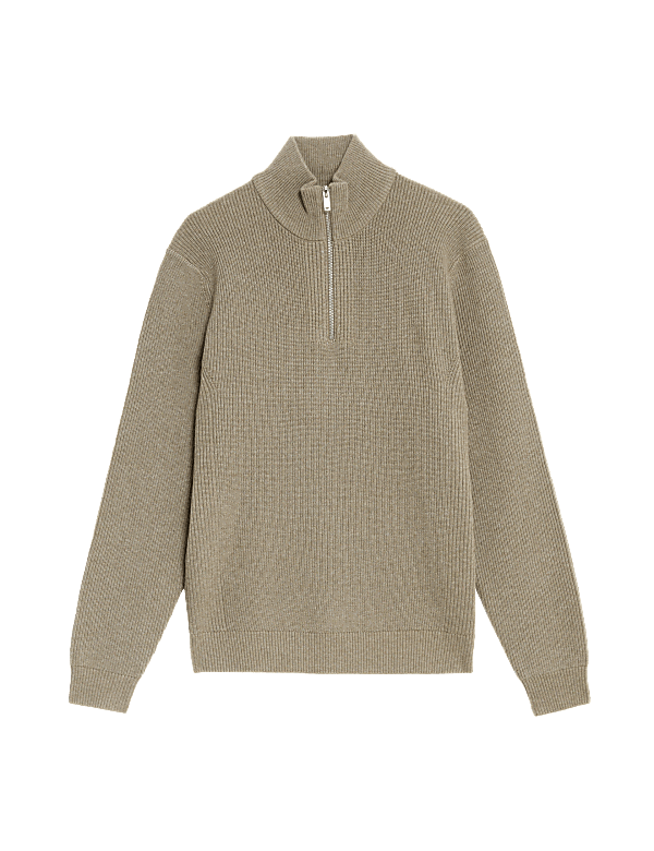 Cotton Blend Ribbed Funnel Neck Jumper