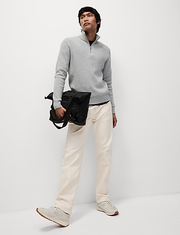 Cotton Blend Ribbed Funnel Neck Jumper