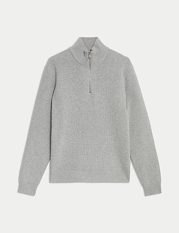 Cotton Blend Ribbed Funnel Neck Jumper - NO