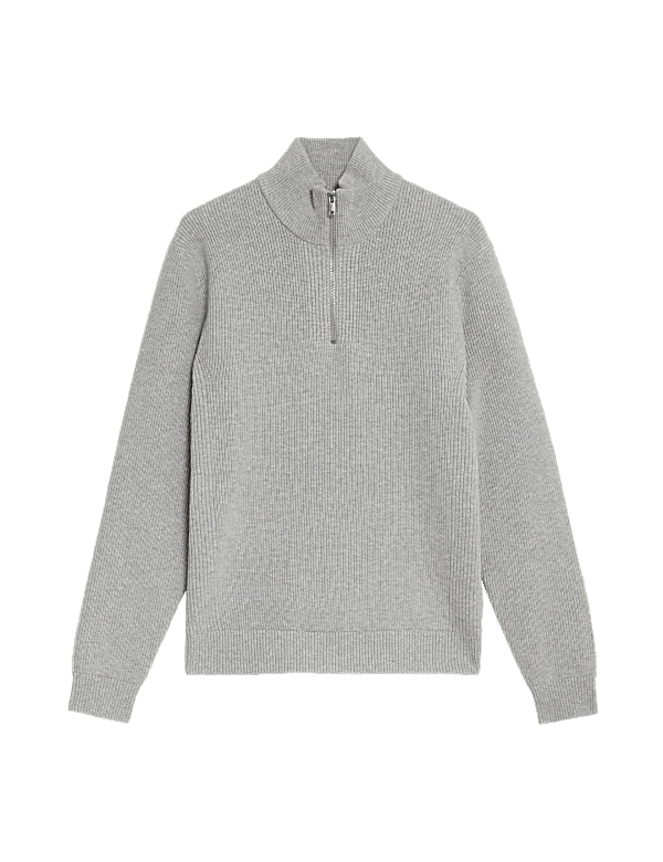 Cotton Blend Ribbed Funnel Neck Jumper