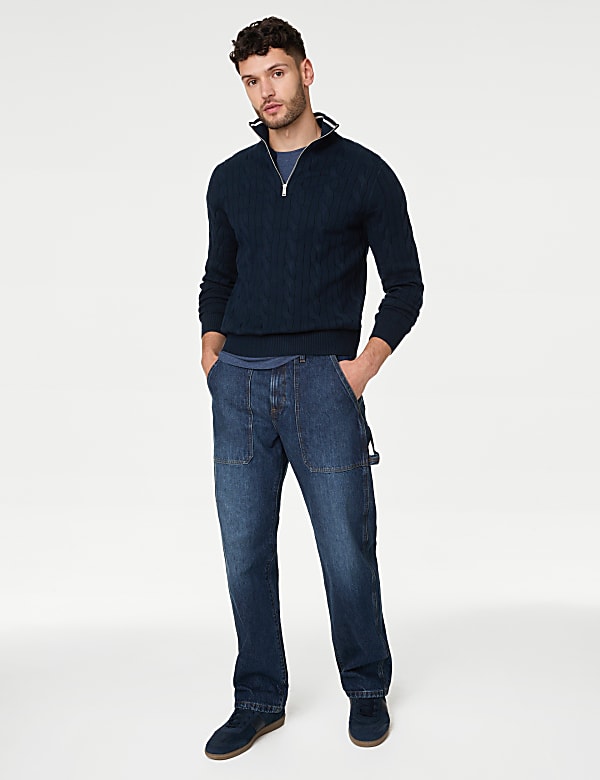 Cotton Blend Cable Funnel Neck Jumper