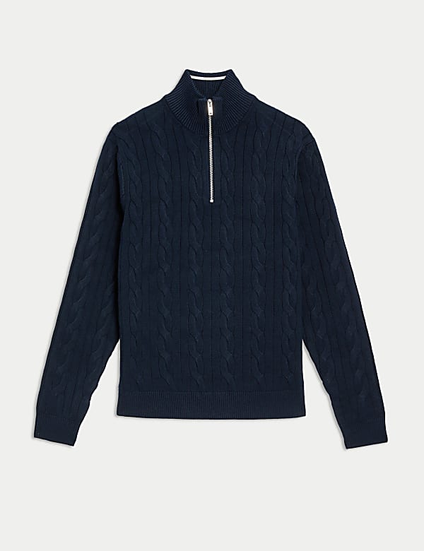 Pull en coton m&eacute;lang&eacute; &agrave; col chemin&eacute;e et motif torsad&eacute; - CA