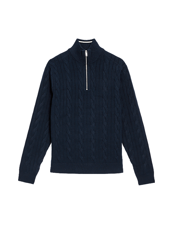 Cotton Blend Cable Funnel Neck Jumper