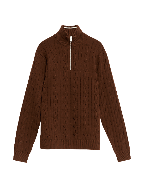 Cotton Blend Cable Funnel Neck Jumper