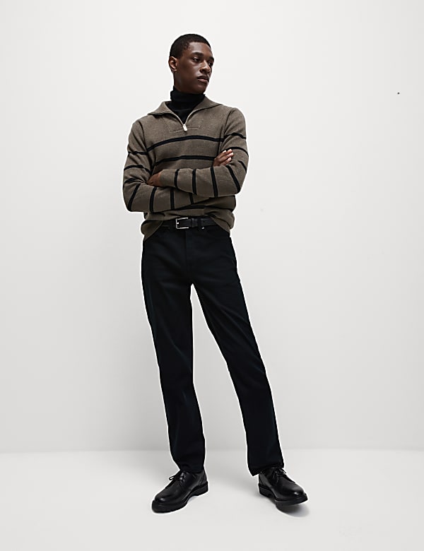 Cotton Blend Striped Half Zip Jumper