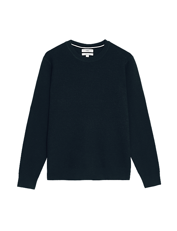 Cotton Blend Textured Crew Neck Jumper