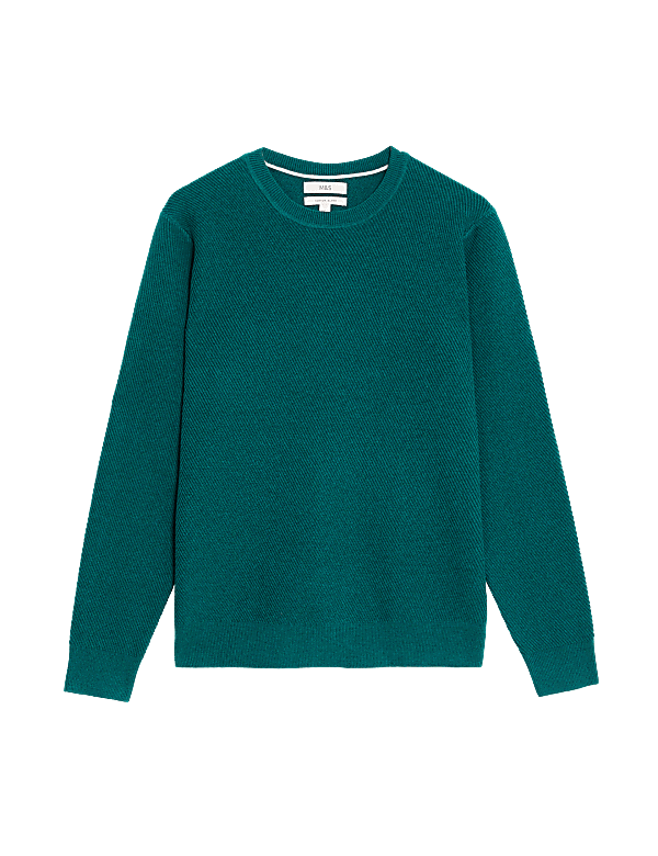 Cotton Blend Textured Crew Neck Jumper