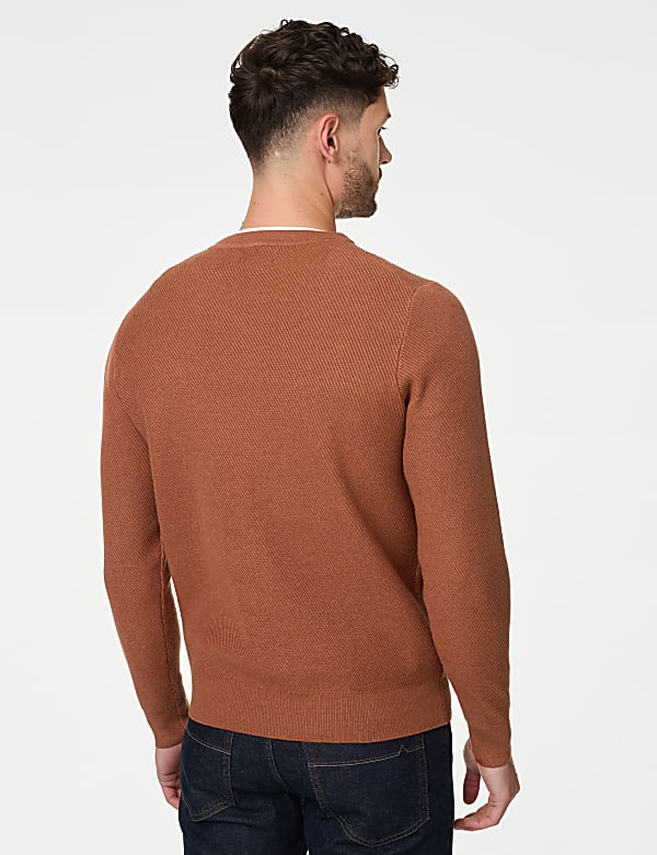 Cotton Blend Textured Crew Neck Jumper