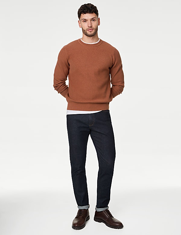 Cotton Blend Textured Crew Neck Jumper
