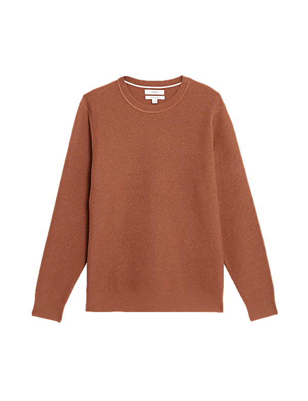 Cotton Blend Textured Crew Neck Jumper