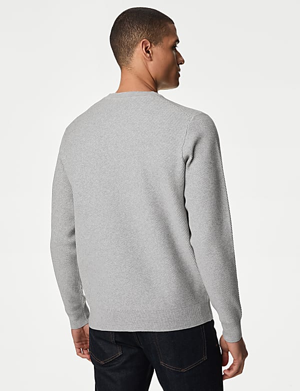 Cotton Blend Textured Crew Neck Jumper