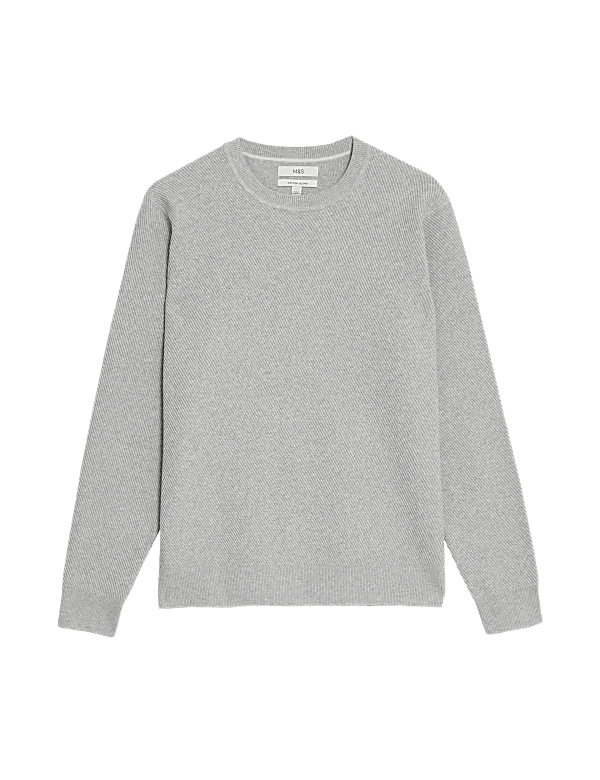 Cotton Blend Textured Crew Neck Jumper