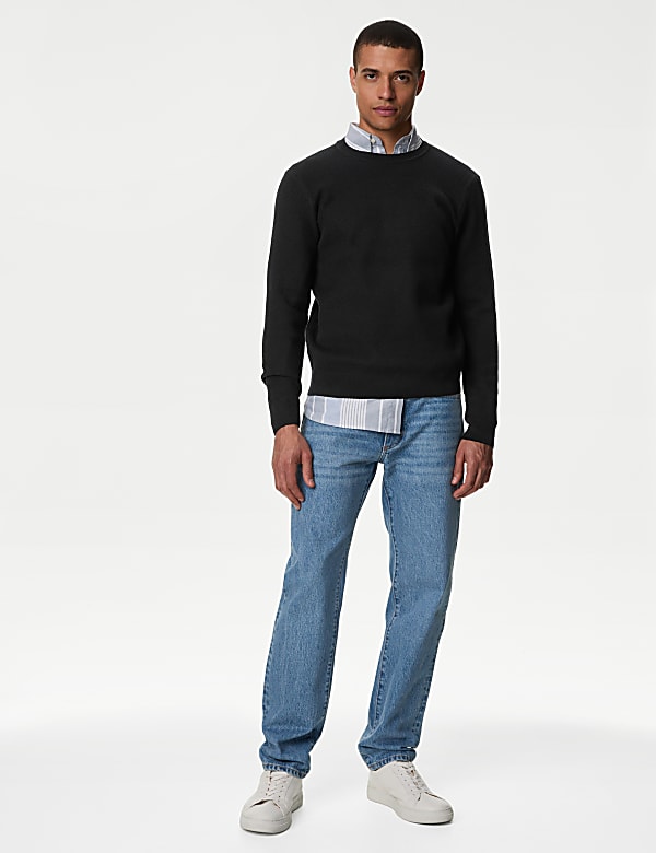 Cotton Blend Textured Crew Neck Jumper