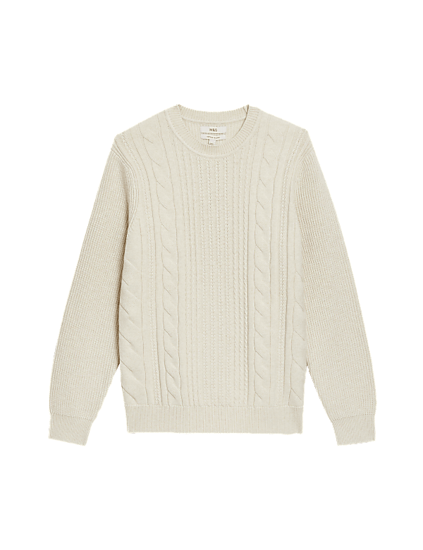 Cotton Blend Textured Crew Neck Jumper