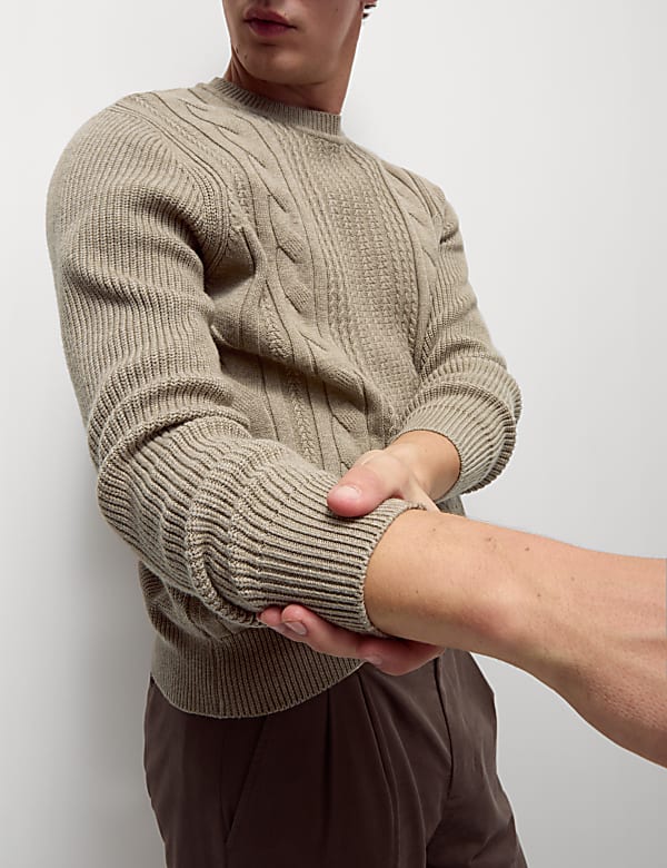 Pull en coton m&eacute;lang&eacute; &agrave; encolure ronde et motif textur&eacute; - LU